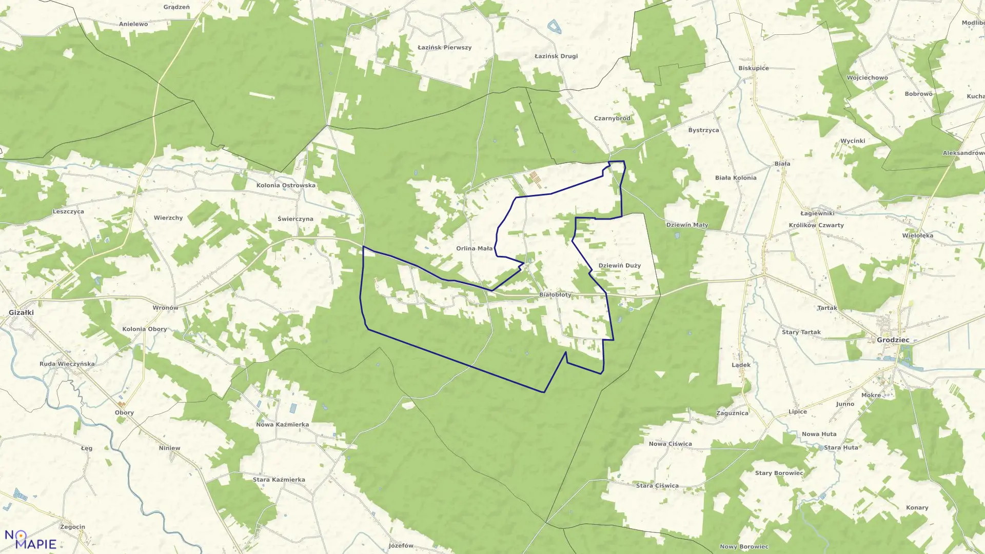 Mapa obrębu BIAŁOBŁOTY w gminie Gizałki