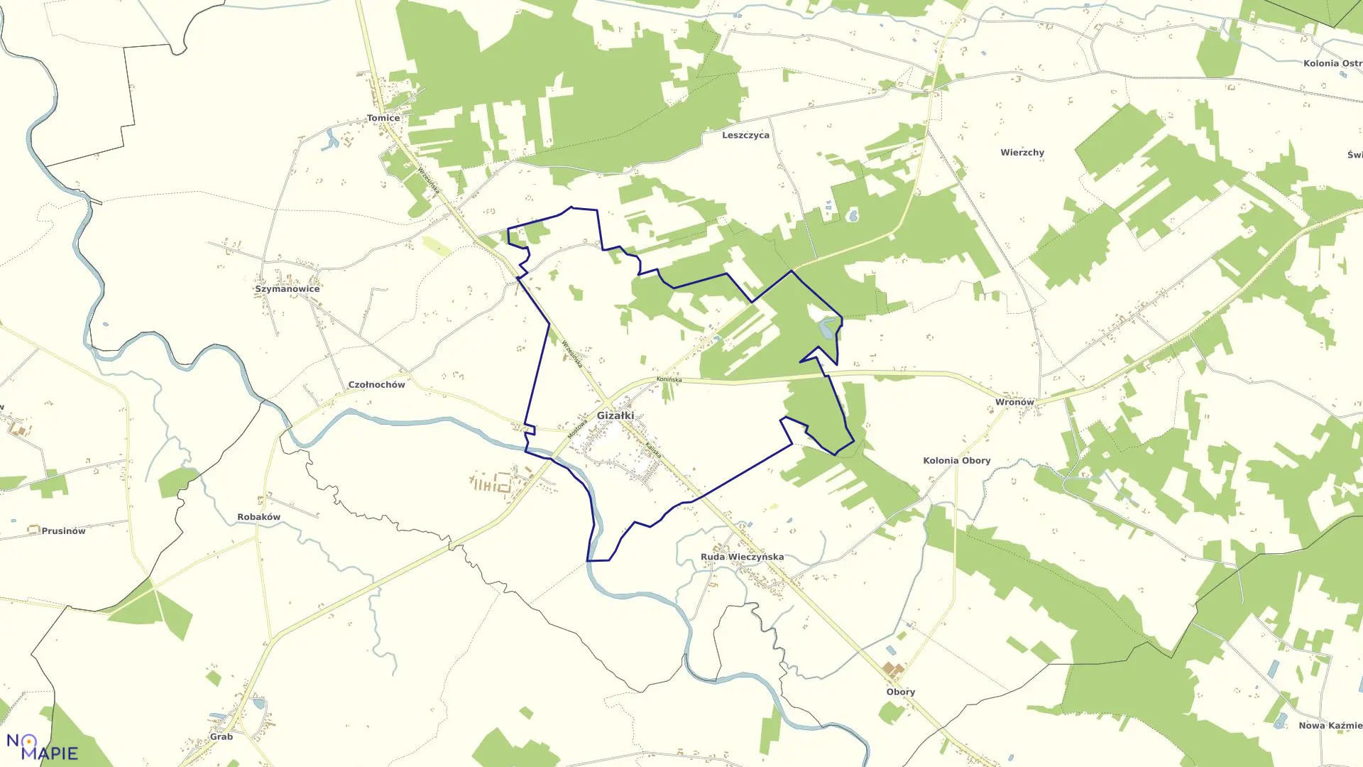 Mapa obrębu GIZAŁKI w gminie Gizałki