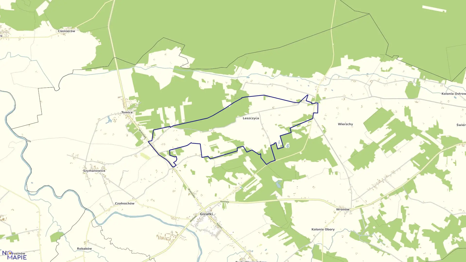 Mapa obrębu LESZCZYCA w gminie Gizałki
