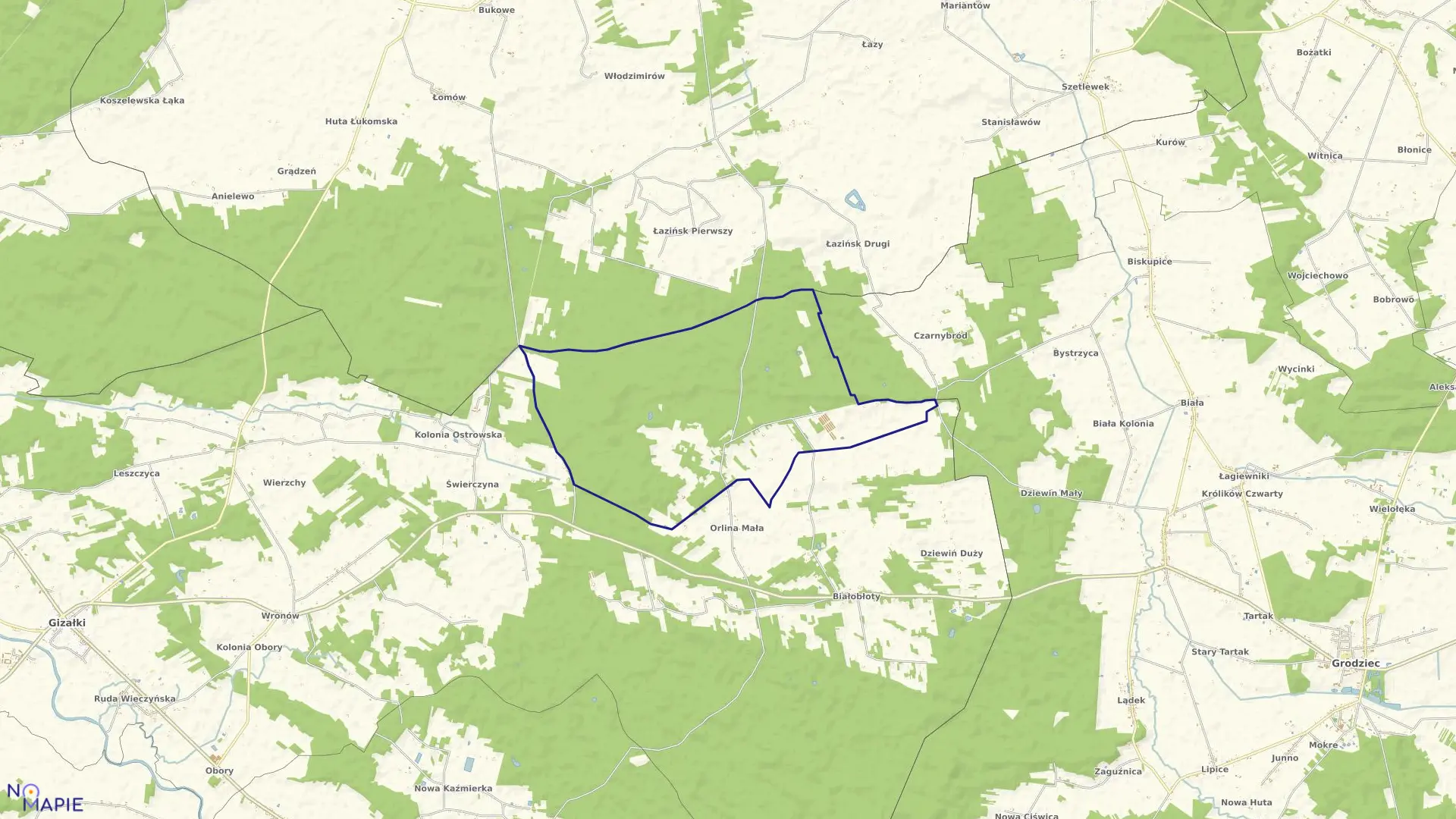 Mapa obrębu ORLINA DUŻA w gminie Gizałki