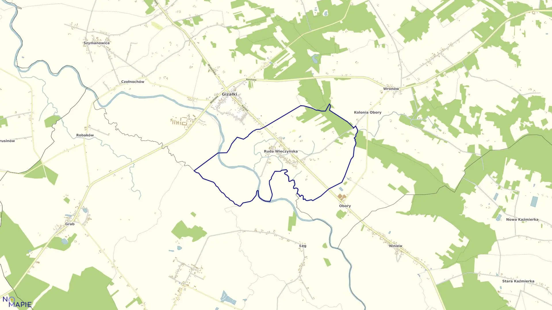 Mapa obrębu RUDA WIECZYŃSKA w gminie Gizałki