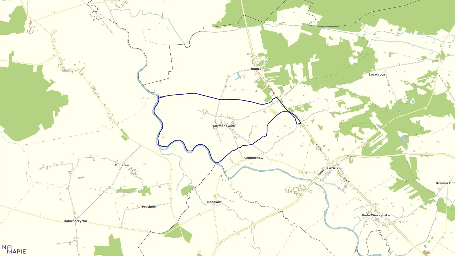 Mapa obrębu SZYMANOWICE w gminie Gizałki