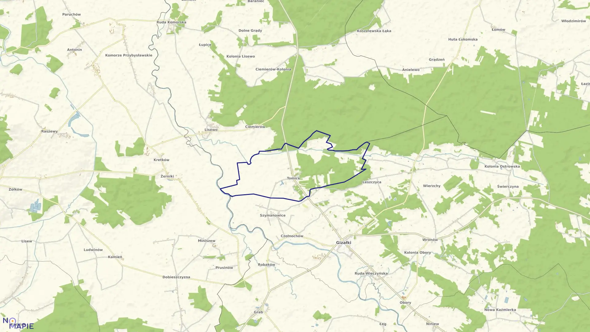 Mapa obrębu TOMICE w gminie Gizałki